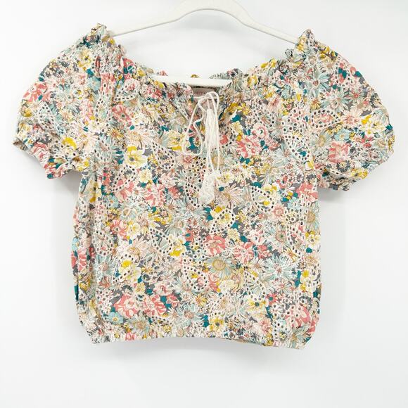 Solitaire Womens Boho Cottagecore Eyelet Off Shoulder Crop Top Blouse Size M - Picture 1 of 7